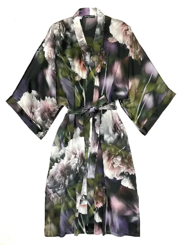 Weekend Bargains Await You Enchanted Garden Classic Silk Print Short Kimono Robe