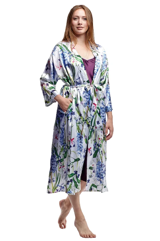 Flash Sale Long Floral Lilac Satin Robe
