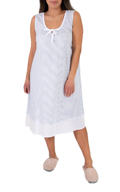 Shop Now French Country 100% Cotton Nightgown in Blue and White Stripe FCB250