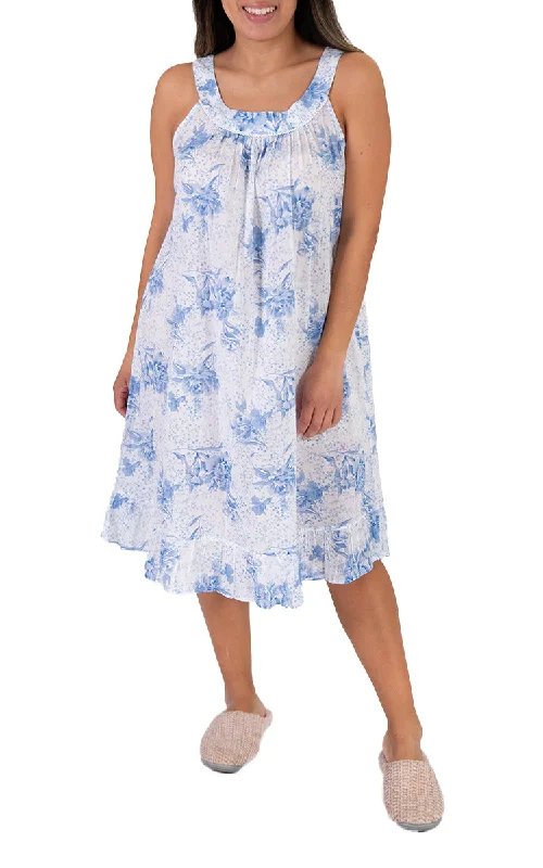 Reduced Price French Country 100% Cotton Nightgown Sleeveless in White and Blue FCB240V Reduced Price French Country 100% Cotton Nightgown Sleeveless in White and Blue FCB240V