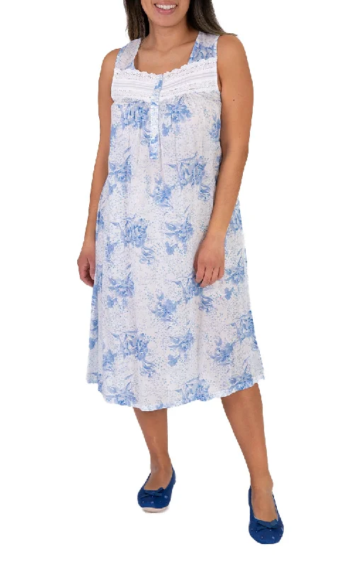 Super Sale French Country 100% Cotton Nightgown Sleeveless in White and Blue Floral FCB243V Super Sale French Country 100% Cotton Nightgown Sleeveless in White and Blue Floral FCB243V