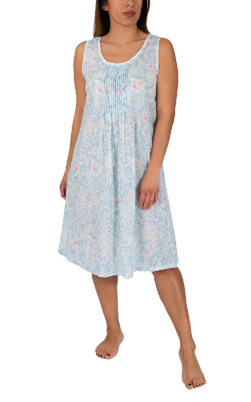 Half Price French Country 100% Cotton Nightgown Sleeveless in Blue Floral FCY121V
