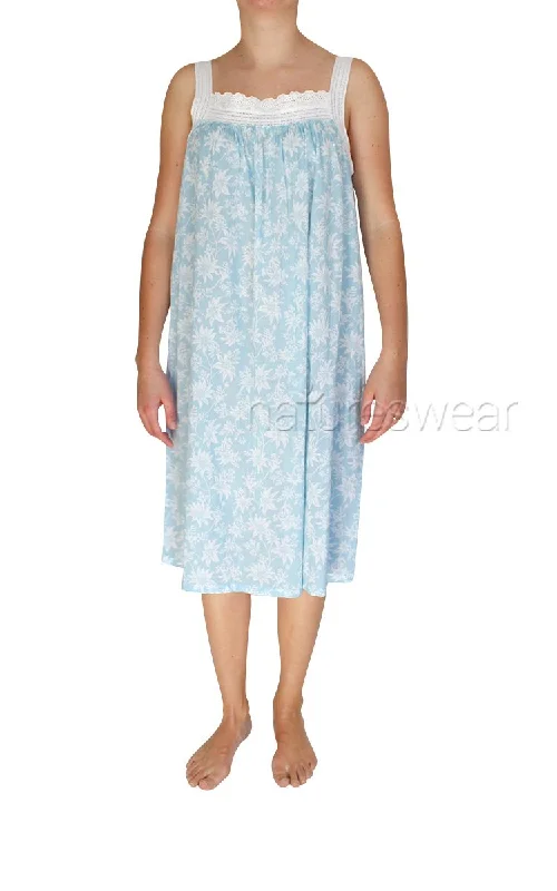 Super Savings French Country 100% Cotton Nightgown Sleeveless in Blue and White Floral FCT100V SALE