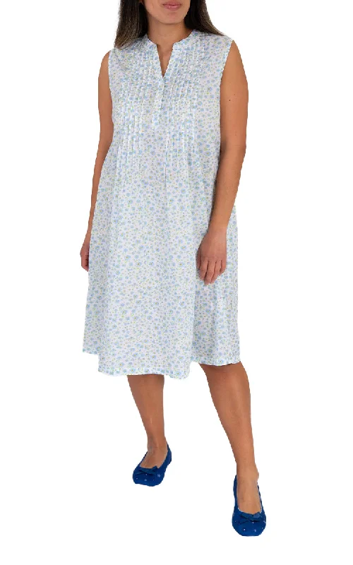 Your Weekend, Your Savings French Country 100% Cotton Nightgown Sleeveless in White and Blue Floral FCW230 Your Weekend, Your Savings French Country 100% Cotton Nightgown Sleeveless in White and Blue Floral FCW230