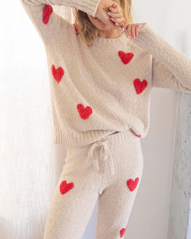 Deep Savings Fuzzy Sweater Hearts PJ Set