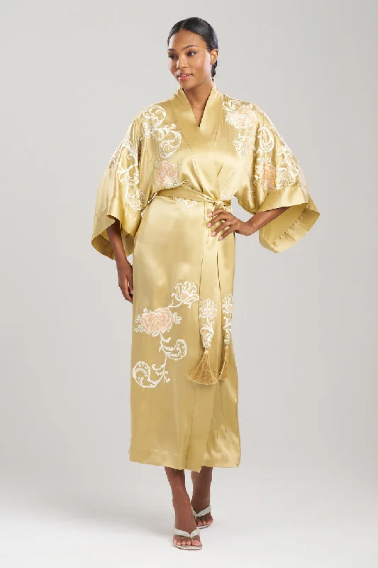 Mega Discount Key Essentials Embroidered Floral Scroll Tassel Silk Robe