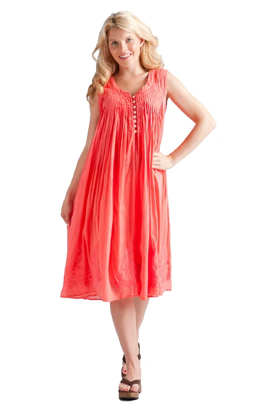 Epic Value La Cera 100% Cotton Sleeveless Dress with Hem Embroidery