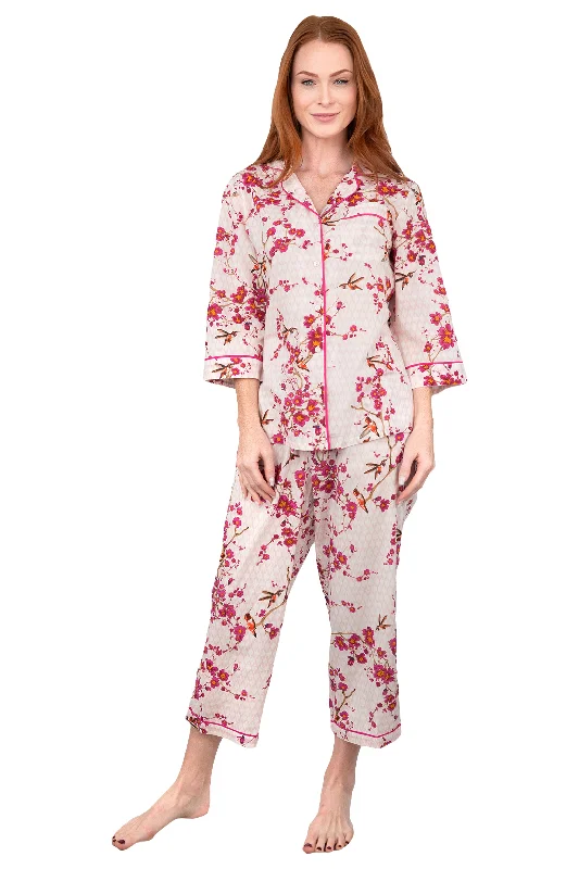 Instant Savings La Cera Cherry Blossom 3/4 Sleeve Cotton Pajama Set