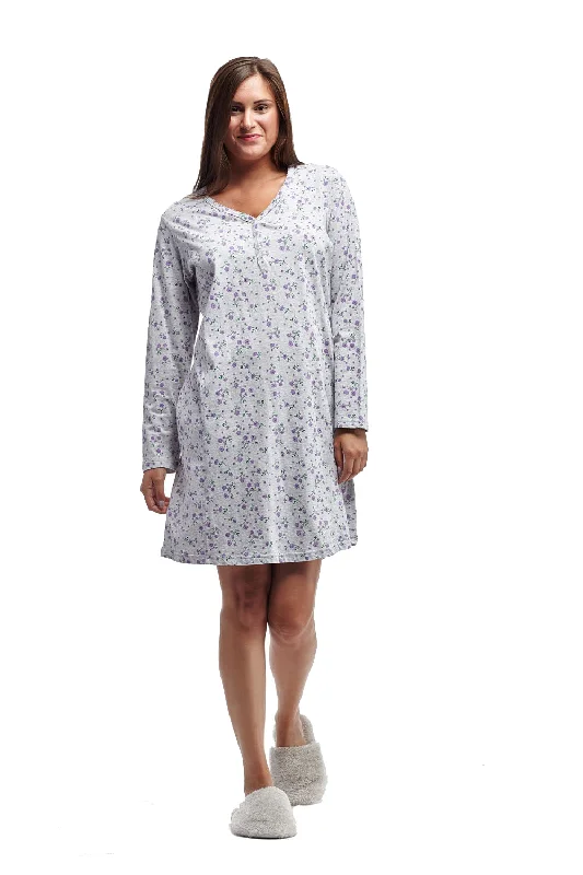 Discount Mania La Cera Knit Floral Print Nightshirt