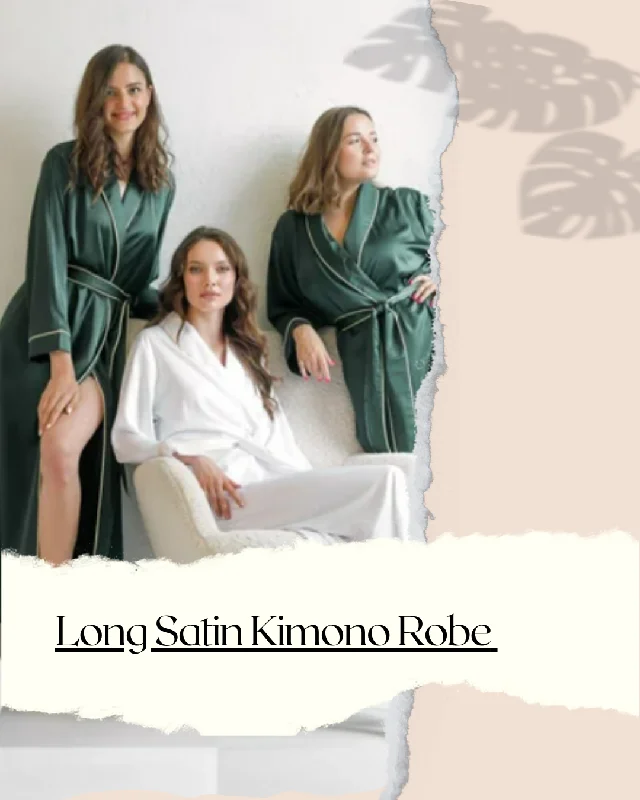 Lowest Price Long Satin Kimono Robe with contras piping