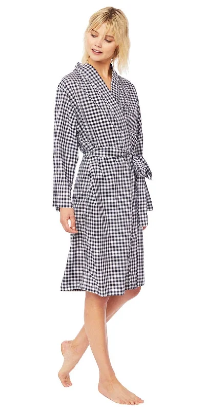 Weekend Savings Extravaganza Pima Cotton Robe - Dark Navy Gingham