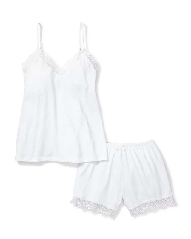 Weekend Savings Bonanza Women's Pima Cami Short Set with Lace in White
