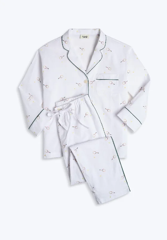 Celebrate the Weekend with Discounts Marina Pajama Set in Tennis Embroidery
