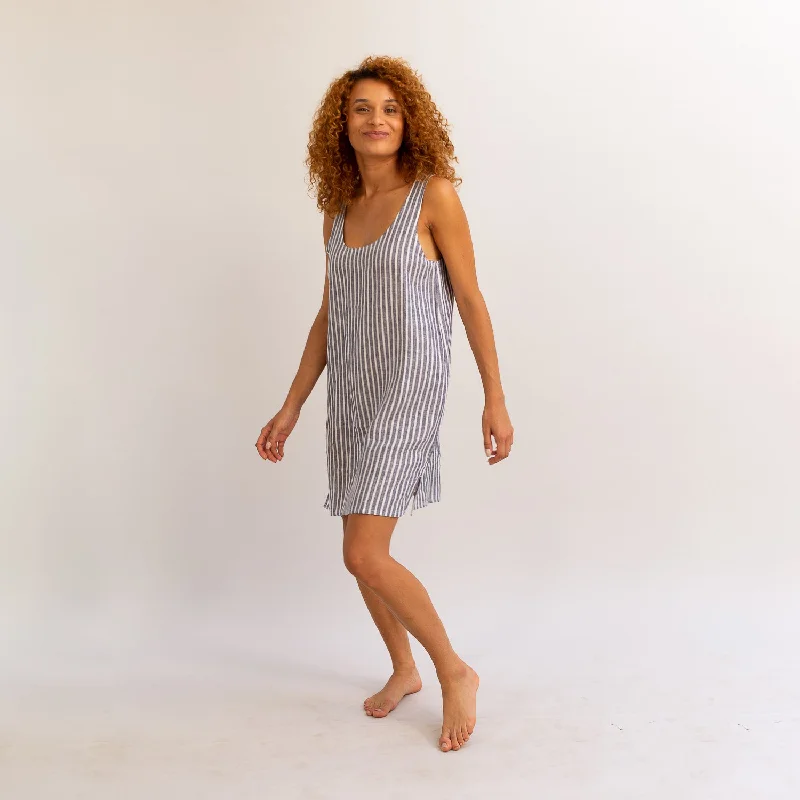 Quick Sale Midnight Stripe Linen Night Dress