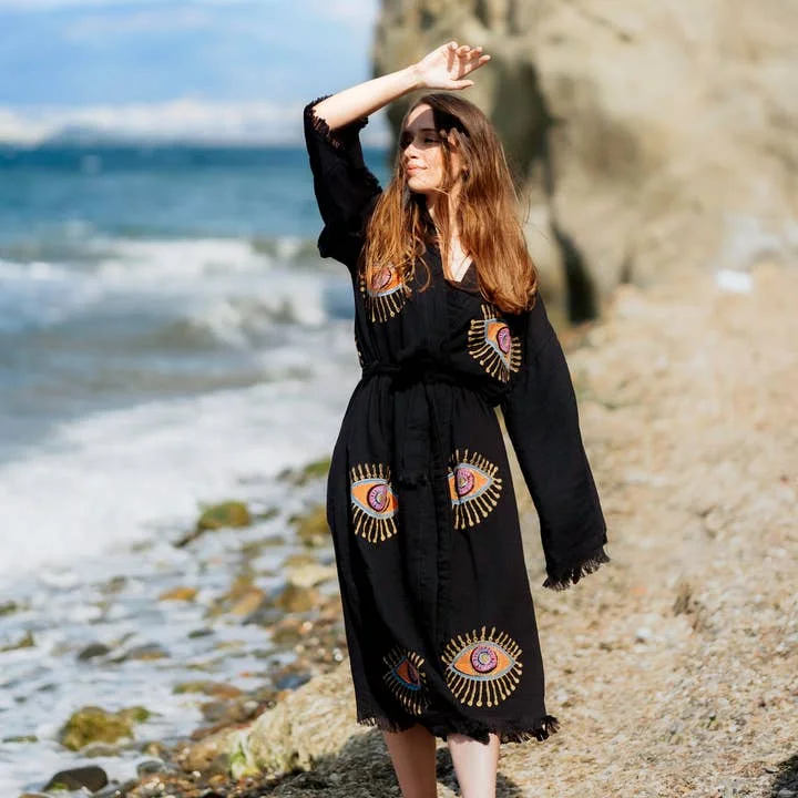Instant Deal Moa Black Evil Eye Long Robe