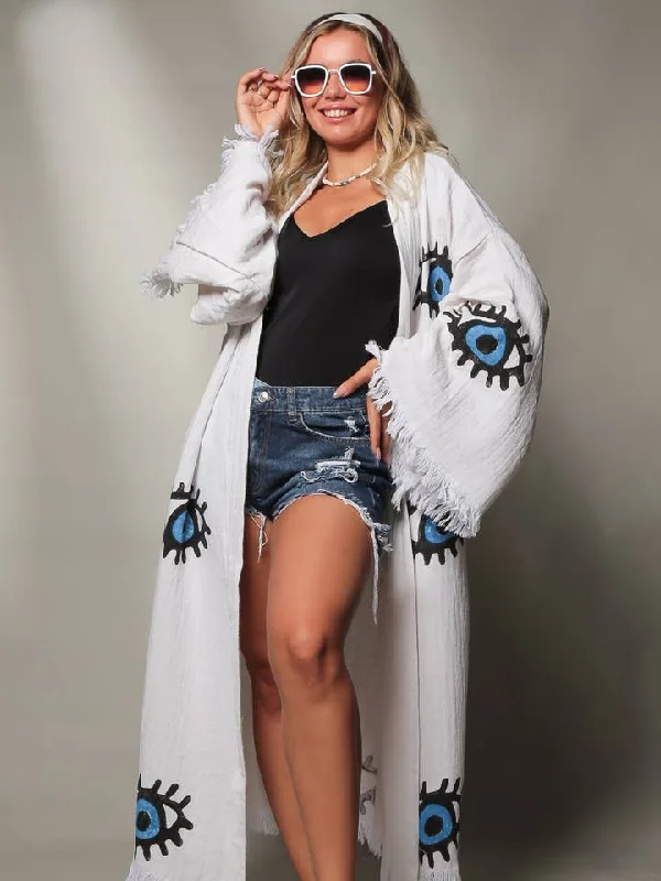 Weekend Wonders Await! Moa Blue Evil Eye Long Kimono