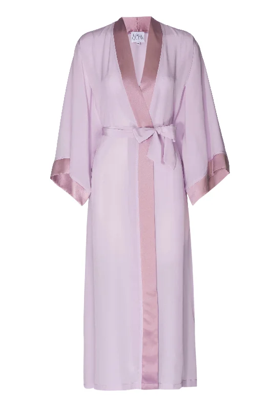 Weekend Shopping Extravaganza Silk Charmeuse Long Silk Robe: Lilac Orchid