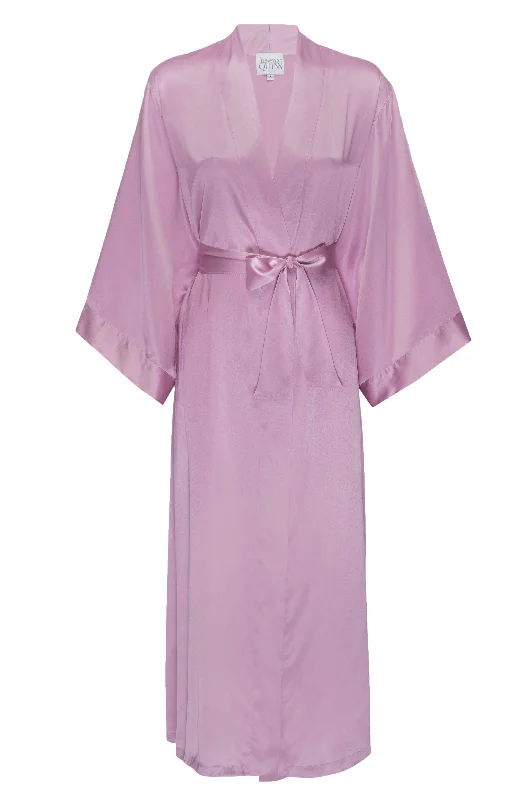 Weekend Savings Bonanza Silk Charmeuse Long Silk Robe: Orchid Pink