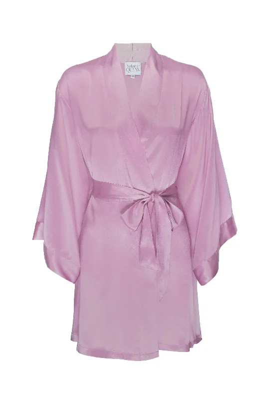 Weekend Offers That Delight Silk Charmeuse Short Silk Robe: Orchid Pink