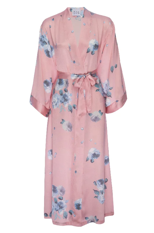 Weekend Offers That Sizzle Silk Charmeuse Long Robe: Rose Gold Floral Print