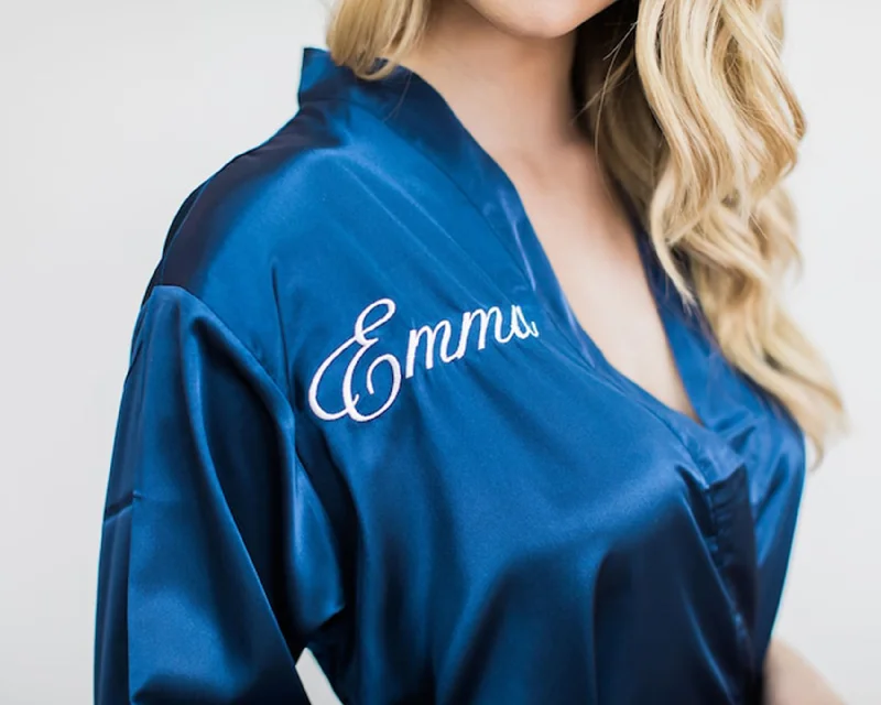 Weekend Specials to Enjoy Bridesmaid Satin Robe with Embroidery Text options.