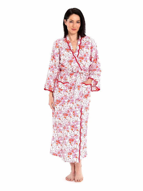 Price Drop Pink Floral Kimono Robe with Scalloping