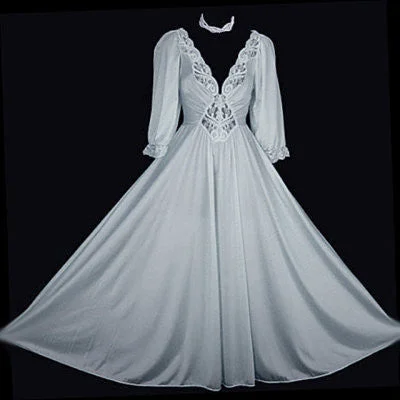 Online Deal *RARE COLOR & STYLE OLGA SPANDEX LACE NIGHTGOWN WITH SLEEVES IN QUICKSILVER