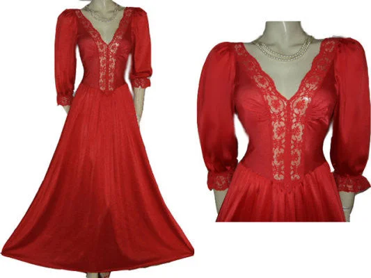 Weekend Deals That Dazzle *VINTAGE OLGA SPANDEX LACE NIGHTGOWN WITH SLEEVES IN SALSA