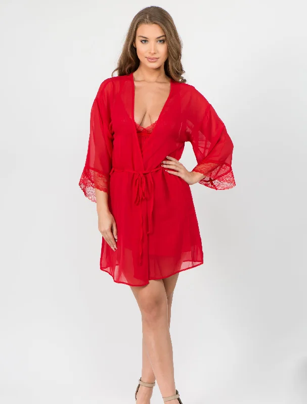 Midnight Sale Red Chemise and Robe Set