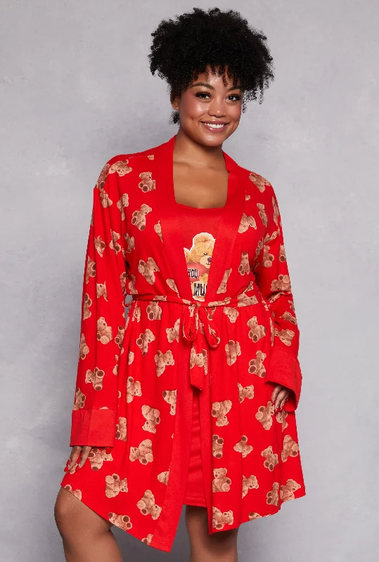 Reduced Rates Plus Size Love You Beary Much Nightgown with Robe
