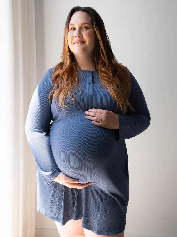 The Best Deal Riley Ribbed Bamboo Maternity & Nursing Nightgown | Slate Blue
