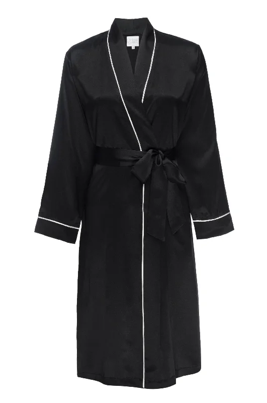 Weekend Discounts to Delight Silk Charmeuse "Boyfriend" Robe: Black
