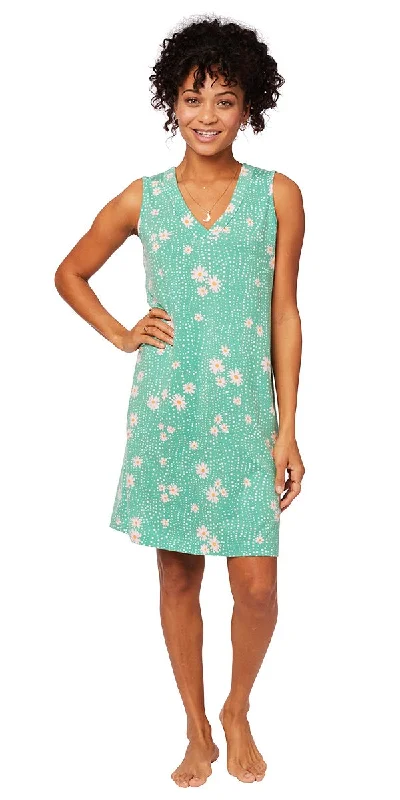 Instant Savings Cotton Knit Nightgown or Night Shirt - Lazy Daisy Green