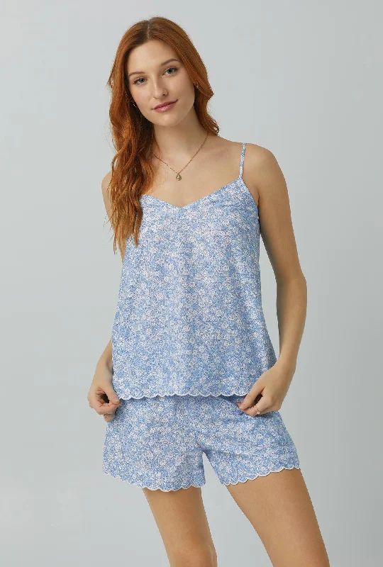 Weekend Discounts to Celebrate Something Blue Scallop Cami Woven Cotton Silk Shorty PJ Set