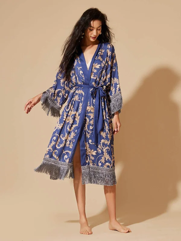 Weekend Deals to Brighten Your Day Tassels Blue Kimono Robe