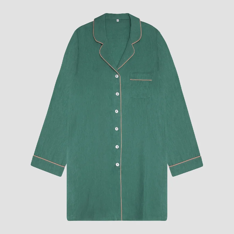 Weekend Bargains to Cherish Tranquil Green Linen Night Shirt