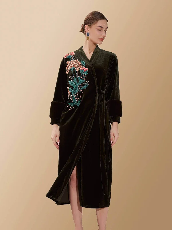 Weekend Offers That Excite Velvet Embroidered Robe