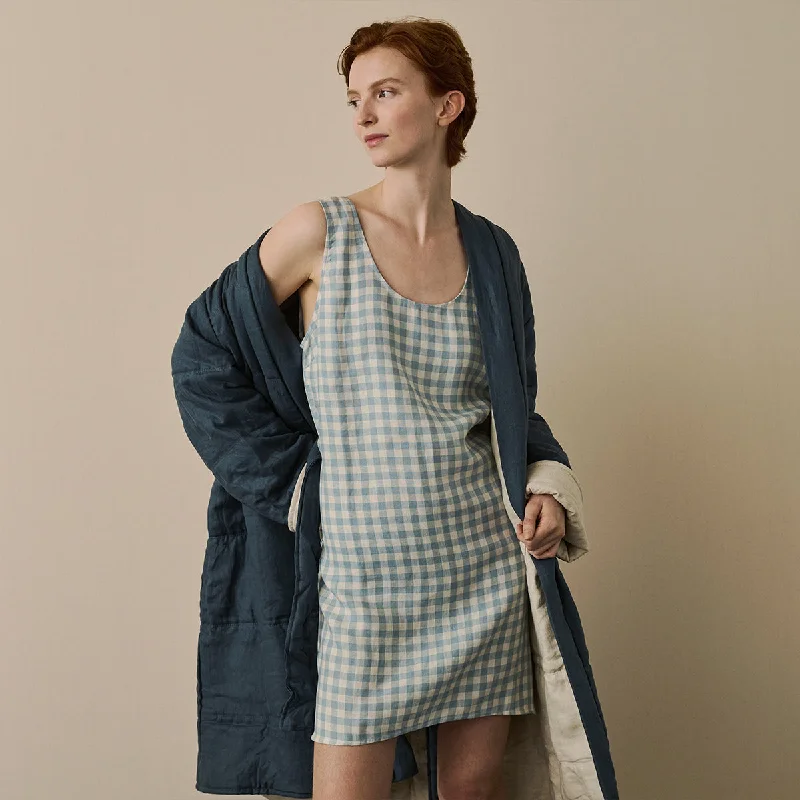 Weekend Bargains to Enjoy Warm Blue Gingham Linen Night Dress