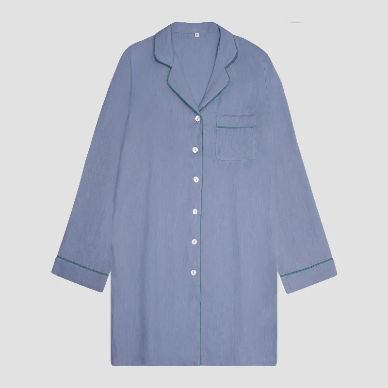 Year-End Deals Wave Blue Linen Women's Night Shirt