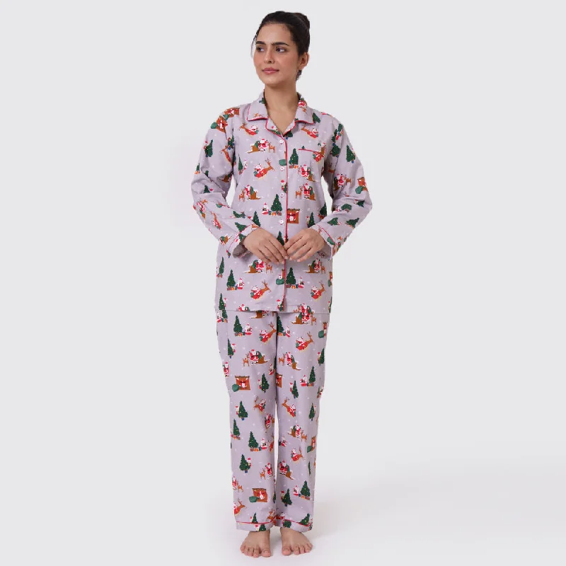 Crazy Savings Women Santa At Home (Grey) Pajama Set