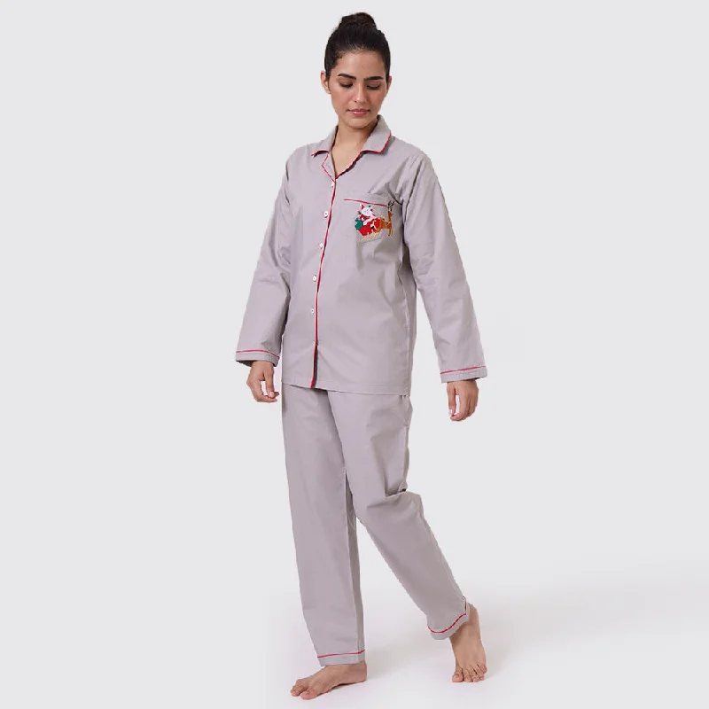 Massive Deal Women Santa In Sleigh (Grey) Pajama Set