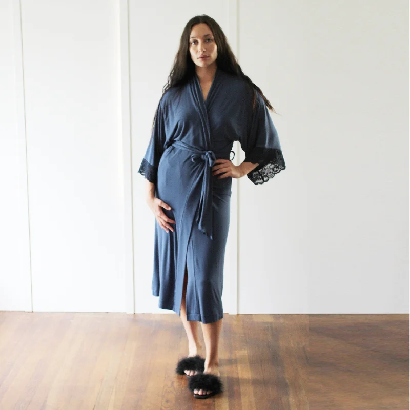 Weekend Savings Bonanza Womens Kimono Robe with Lace Sleeve Cuff