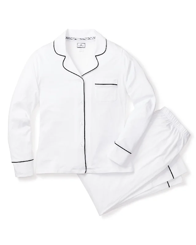 Deal of the Day Women's Pima Pajama Set in White with Black Piping