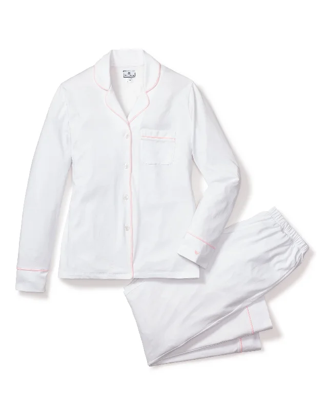 Weekend Discounts to Savor Women's Pima Pajama Set in White with Pink Piping