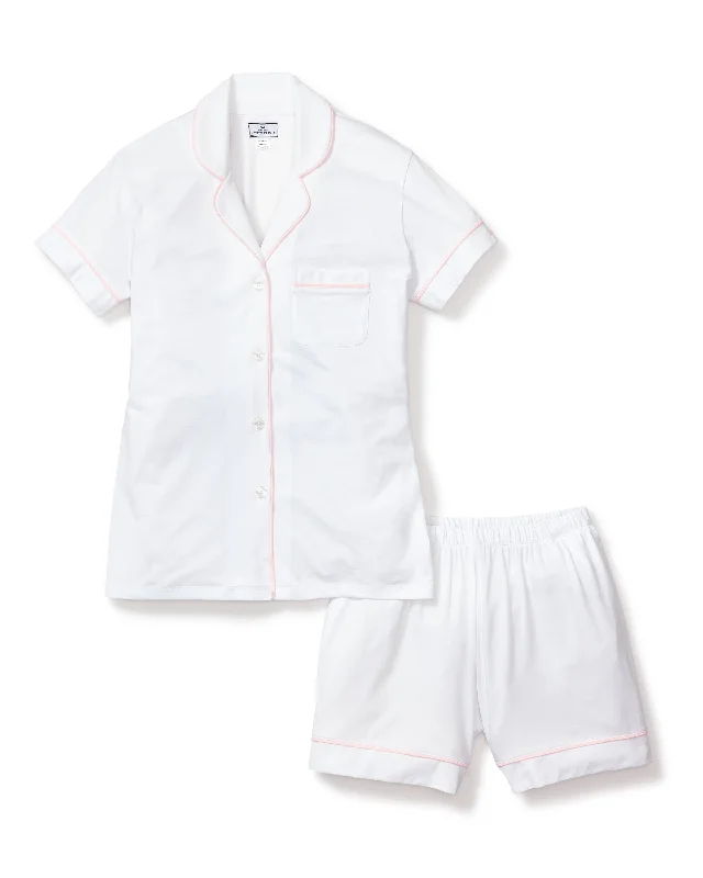 Weekend Deals That Spark Women's Pima Pajama Short Set in White with Pink Piping