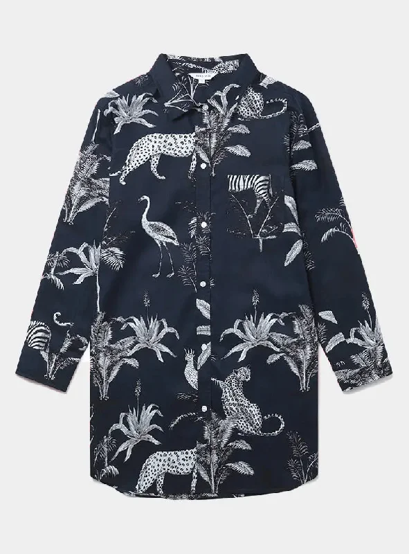 Weekend Specials to Delight Navy Botanical Jungle Women's Organic Cotton Nightshirt