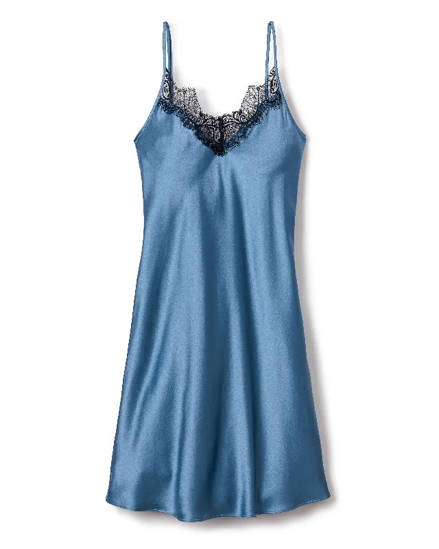 Instant Deal Women's Silk Lace Slip Dress in Mystique Blue