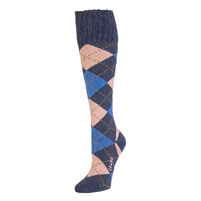Weekend Savings Sensation Argyle - Organic Cotton Knee Socks - Indigo