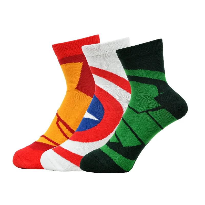 Weekend Discounts to Enjoy Balenzia X Marvel Iron Man,Captain America & HulK High Ankle Length Socks for Men-(Pack of 3 Pairs/1U)(Free Size)White,Red,Green Weekend Discounts to Enjoy Balenzia X Marvel Iron Man,Captain America & HulK High Ankle Length Socks for Men-(Pack of 3 Pairs/1U)(Free Size)White,Red,Green