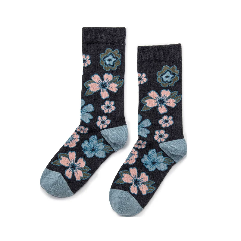 The Best Deal Boho Blossoms - Organic Cotton Crew Socks - Charcoal
